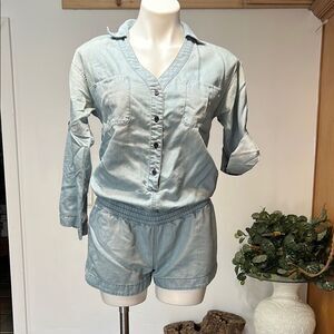 Light Blue Denim Button-Up Romper